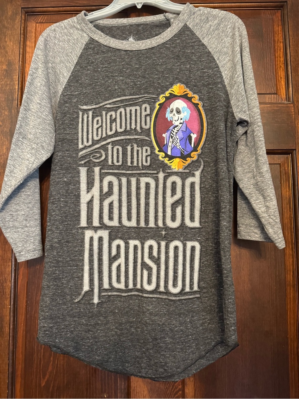 Disney Parks Womens Welcome to the Haunted Mansion Raglan T-Shirt  Medium Gray